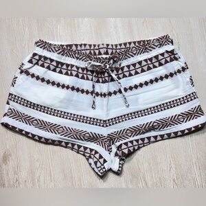 Aerie Boho Tribal Print Shorts Size L White Brown Lounge Festival